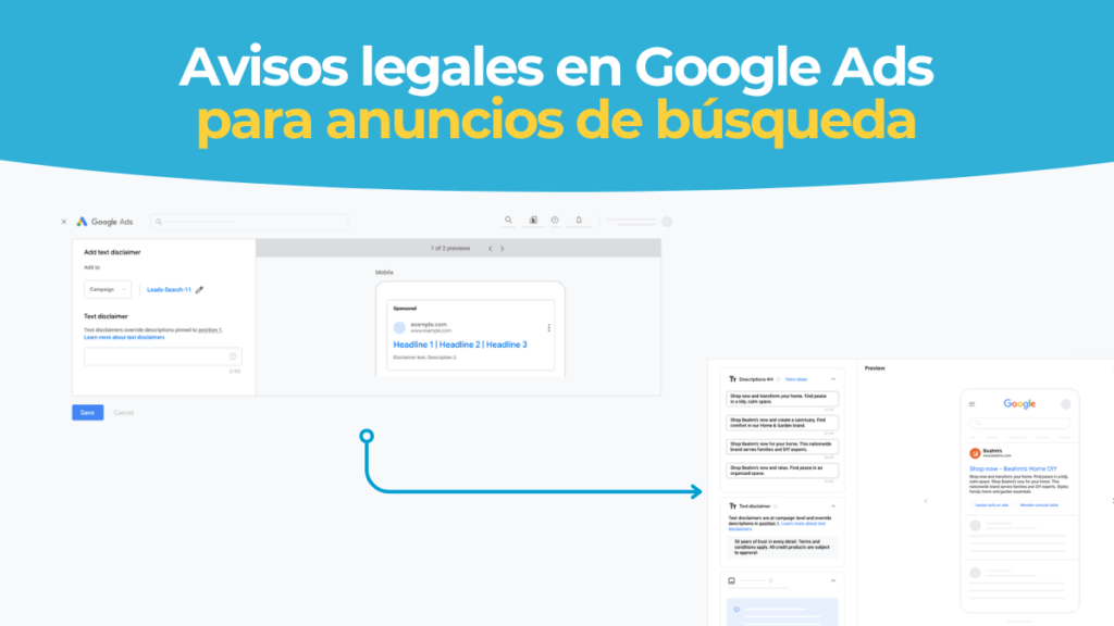 Avisos legales de texto para anuncios de búsqueda en Google Ads
