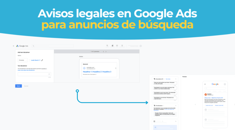 Avisos legales de texto para anuncios de búsqueda en Google Ads