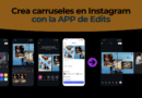 Editor de carruseles en Edits con fotos y textos de marca extendidos entre varias diapositivas