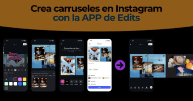Editor de carruseles en Edits con fotos y textos de marca extendidos entre varias diapositivas