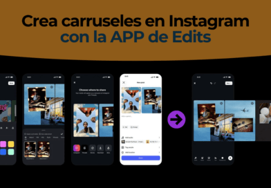 Editor de carruseles en Edits con fotos y textos de marca extendidos entre varias diapositivas