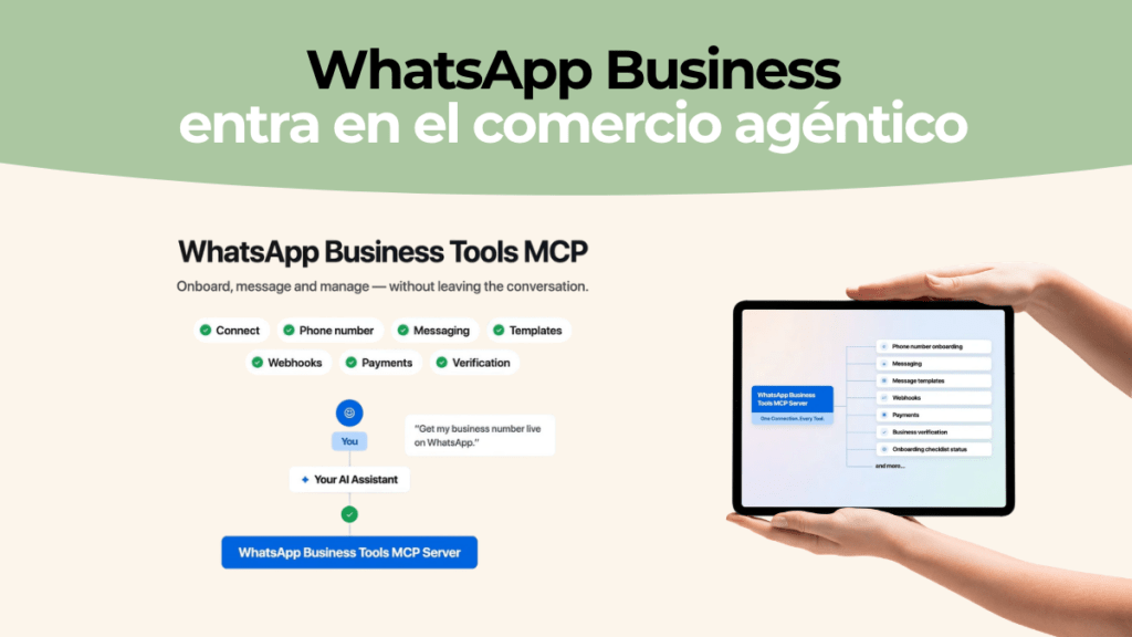 Interfaz de un agente de IA configurando una cuenta de WhatsApp Business mediante instrucciones en lenguaje natural