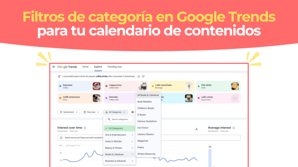 Pantalla de Google Trends mostrando los nuevos filtros por categoría en la pestaña Explorar