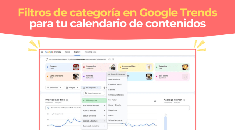 Pantalla de Google Trends mostrando los nuevos filtros por categoría en la pestaña Explorar
