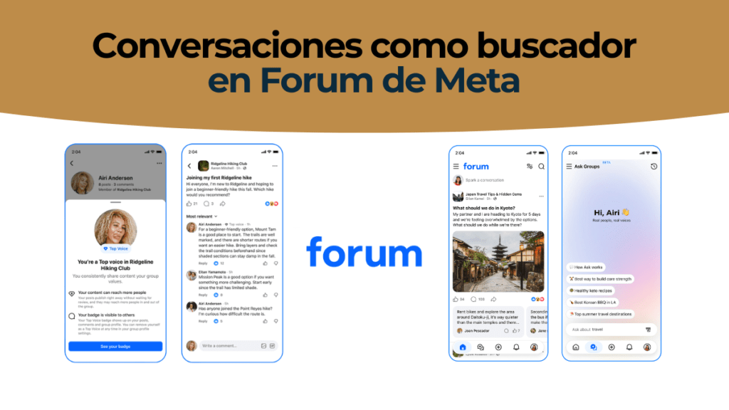 App Forum de Facebook mostrando recomendaciones de productos extraídas de conversaciones en grupos
