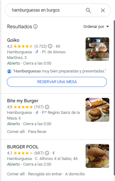 Reservar Mesa en Google