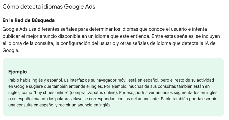 Segmentación Idioma Google Ads
