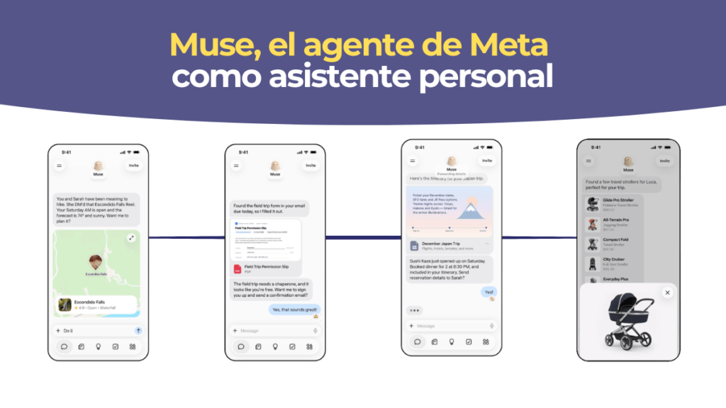 Interfaz de Muse, el agente de IA de Meta, completando una compra online
