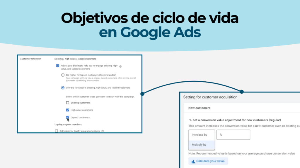 Configuración de objetivos de captación y retención de clientes en una campaña de Google Ads